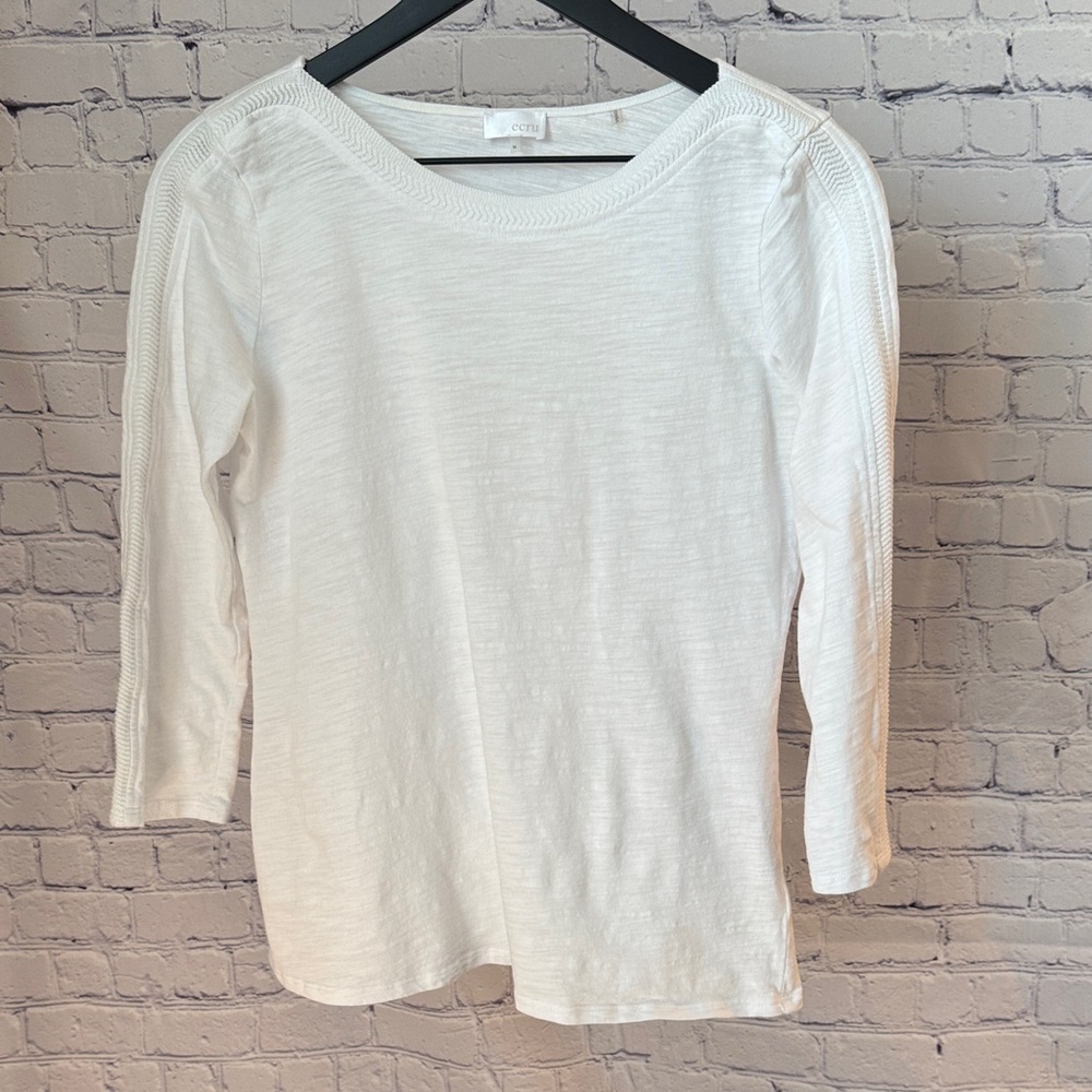 ecru White Long Sleeve Boatneck Knit Top